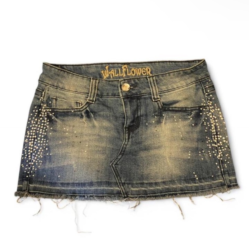 Wallflower Blue and Gold Embellished Mini Skirt